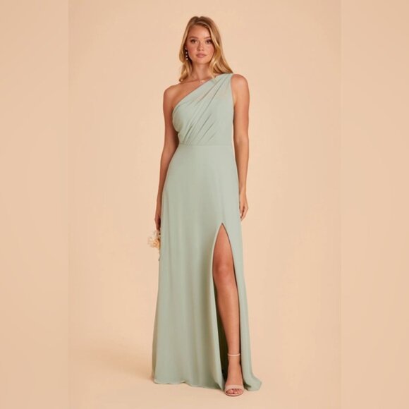Birdy Grey Kira One Shoulder Chiffon Sage Bridesmaid Maxi Dress NWT - Picture 3 of 3